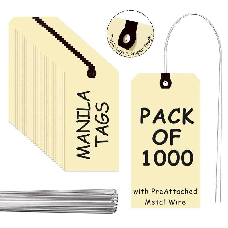 INNOVART Shipping Tags - Double Wired 4 3/4" x 2 3/8", Manila Wire Tags with Reinforced Eyelet, Case of 1000 - Image 1